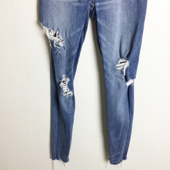 America Eagle Distressed Jeans Jeggings Size 00 Pants Dark Blue Super High Raise - Picture 3 of 4